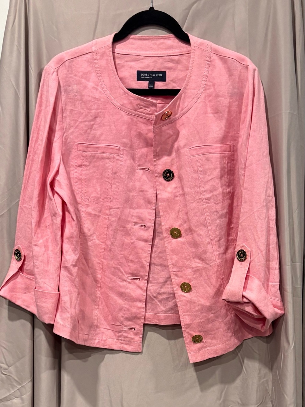 Jones New York Light Pink Round-Neck Button Jacket
